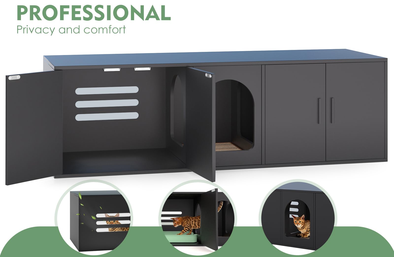 Amunrbrek Litter Box Enclosure for 2 Cats, Cat Litter Box Enclosure Furniture with Double Room, Wooden Litter Box Furniture with