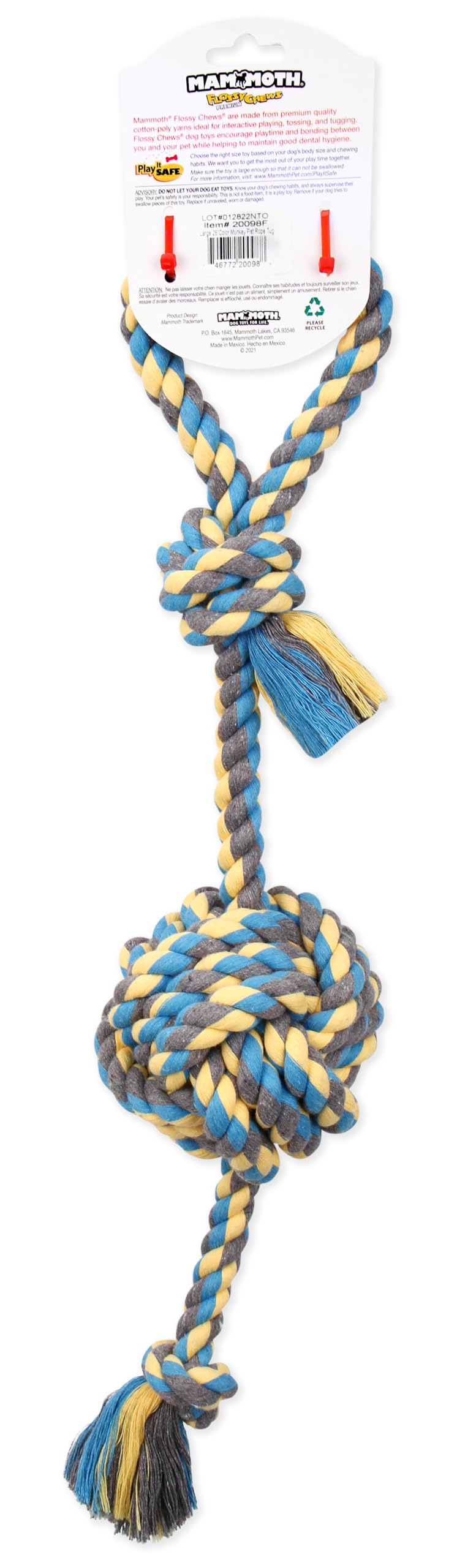 Mammoth Pet Products Flossy Chews Color Monkey Fist Tug, Large, 26-Inch, Multicolored (20098F)