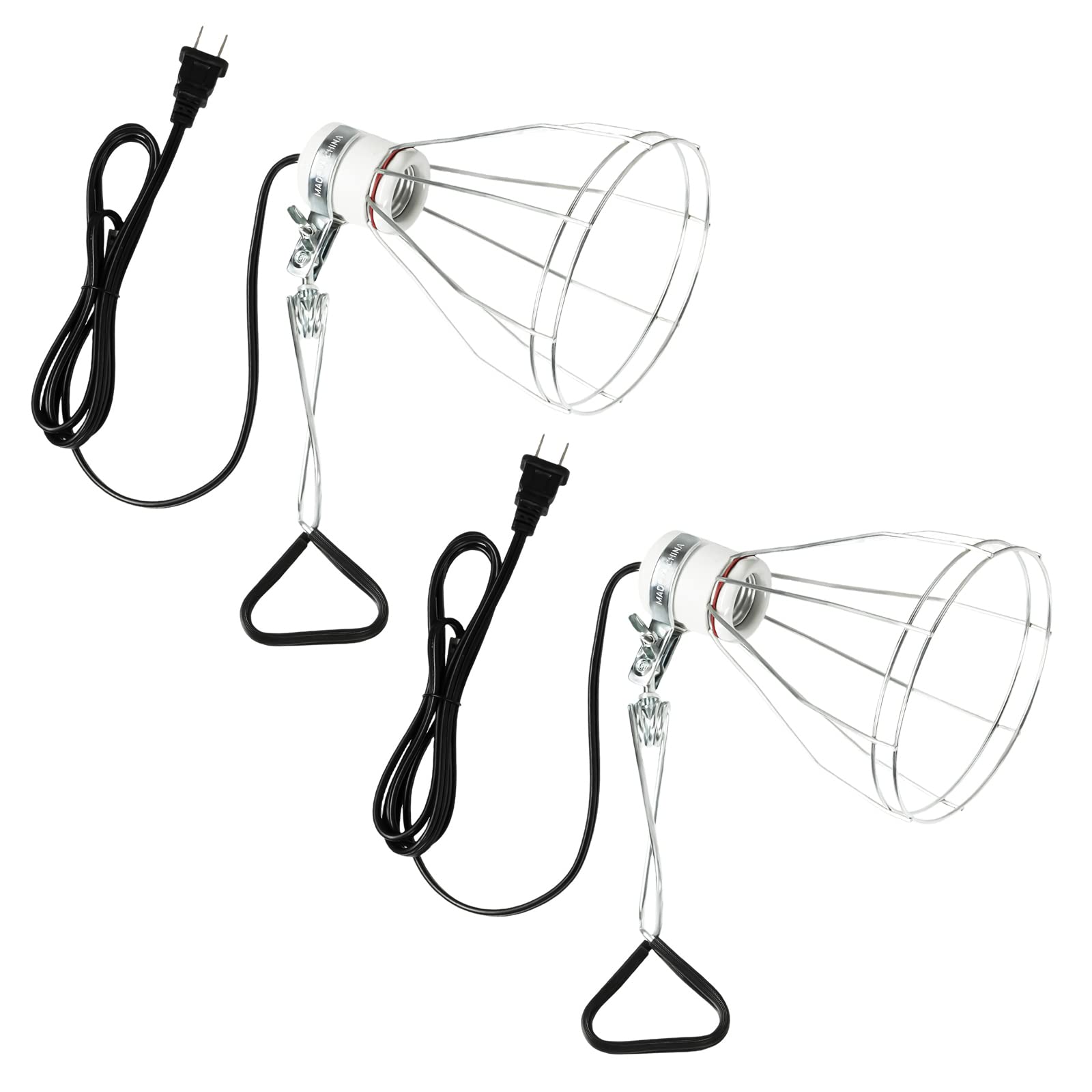 Simple Deluxe Clamp Lamp Light With Steel Cage Wire Grill Up To 250W E26 Socket (No Bulb Included), 6' Cord, 2 Pack