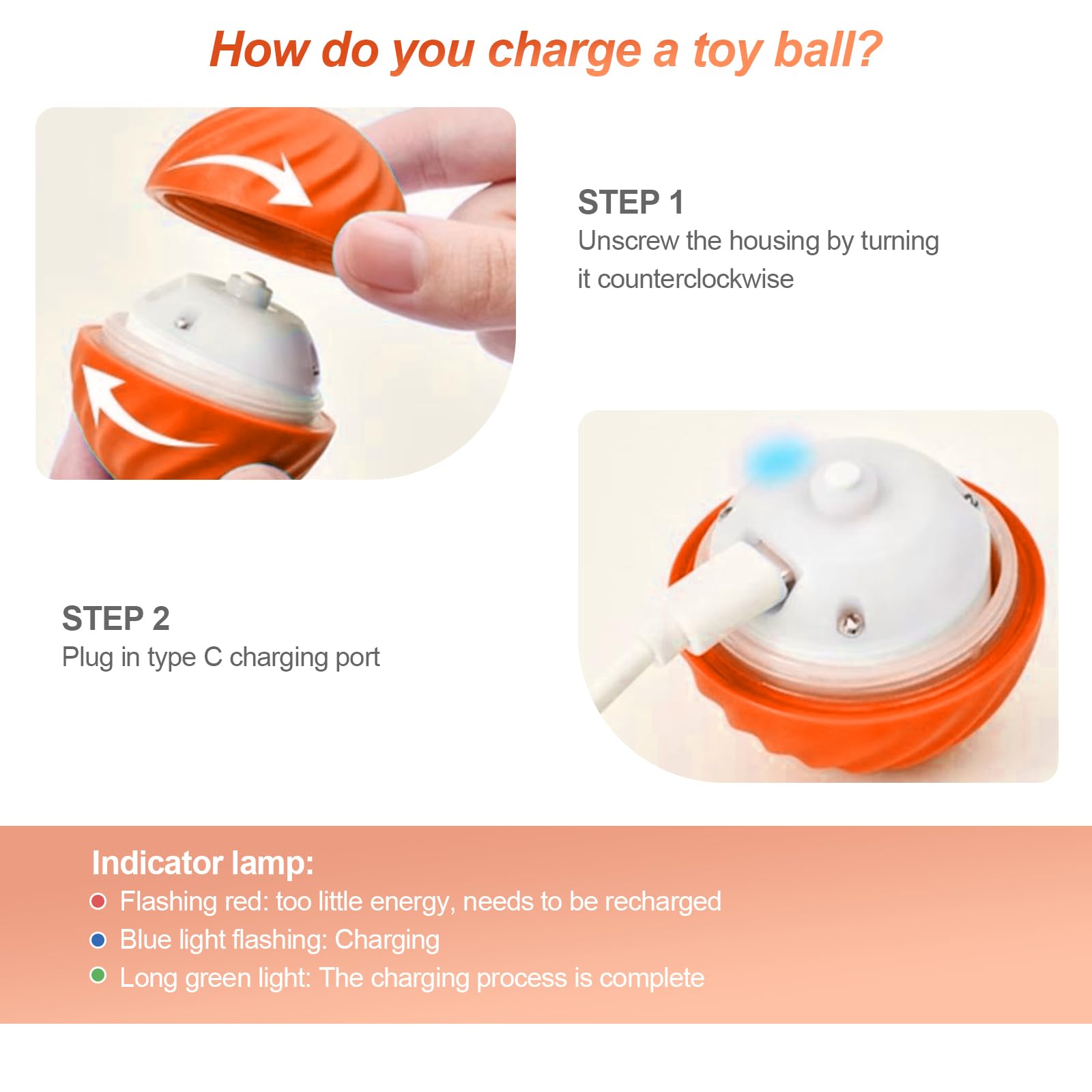 Shudyear Robust Self-Rolling Dog Toy - Interactive Ball For Indoors & Outdoors (Orange)