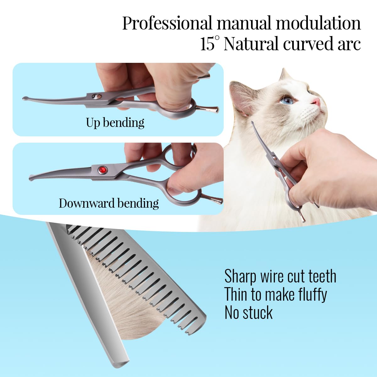 Fogosp 4.5'' Dog Grooming Scissors - 3 Pcs Curved & Straight Thinning Shears For Small Dogs & Cats - Japan 440C Stainless Steel