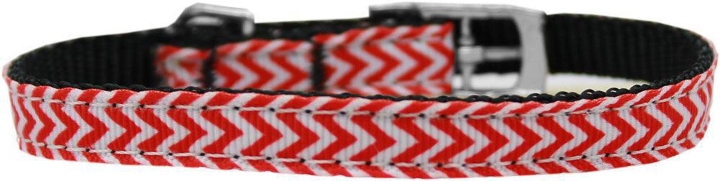 Mirage Pet Products Chevrons Nylon Dog Collar with Classic Buckle, Size 16, Red