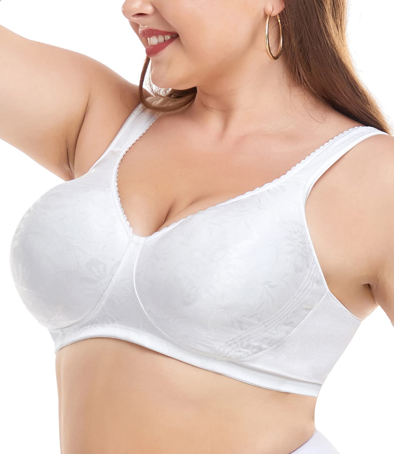 wirarpa Womens Minimizer Bras No Underwire comfortable Full coverage Wide Strap Plus Size No Padding Bra White 38D