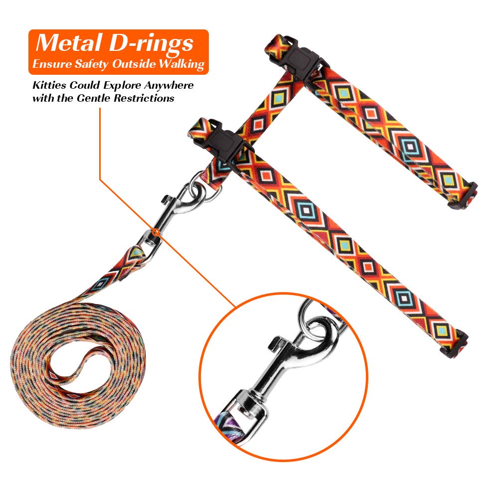Cat Harness And Leash Set Geometric Pattern Escape Proof Adjustable For Kitty Outdoor Walking(Orange)