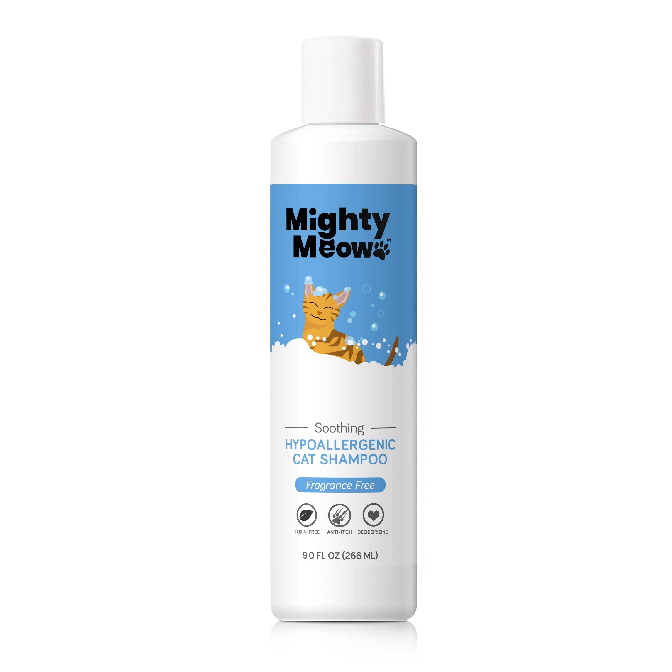 Mighty Meow Soothing Hypoallergenic Cat Shampoo - Easy At-Home Cat Grooming | Deodorizes | Gentle & Anti-Itch | Natural & Allerg