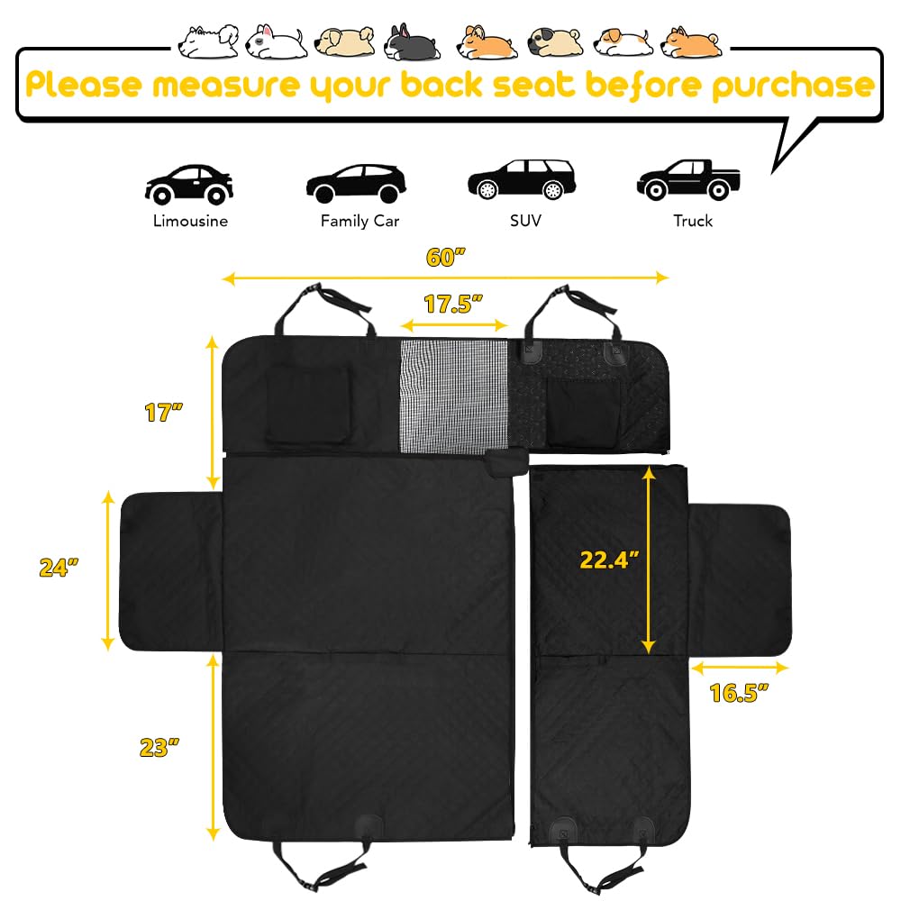 Vailge 6 In 1 Dog Car Seat Cover For Back Seat, 60/40 Split 100% Waterproof Dog Car Seat Covers With Mesh Window, Scratch Prevent Antinslip Dog Car Hammock, Large