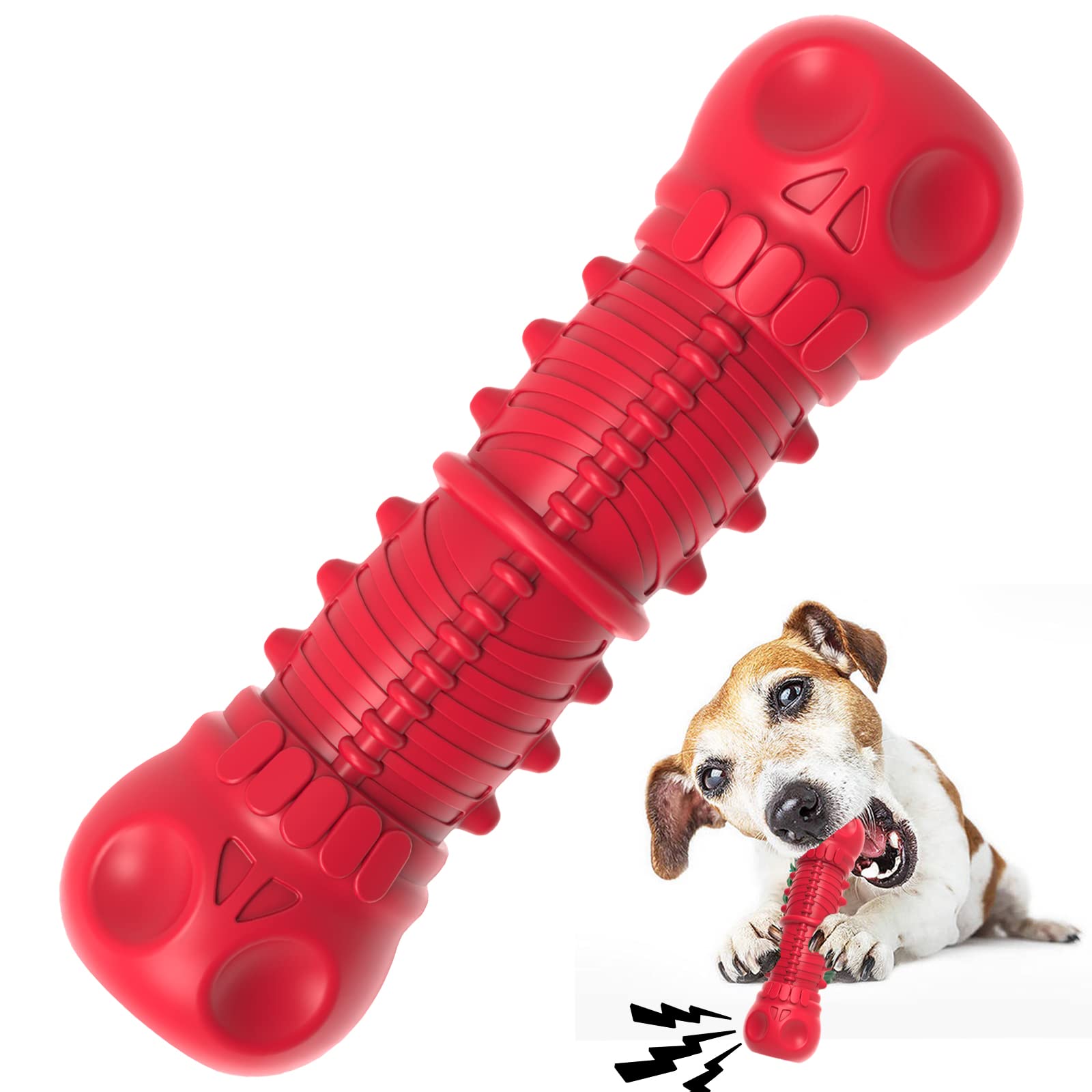 Zikaton Dog Squeaky Toys For Aggressive Chewers, Durable Dog Chew Toys For Large Medium Breed Dog, Dog Toys, Tough Durable Dogs Toys With Natural Rubber (Red, For Small Dogs)