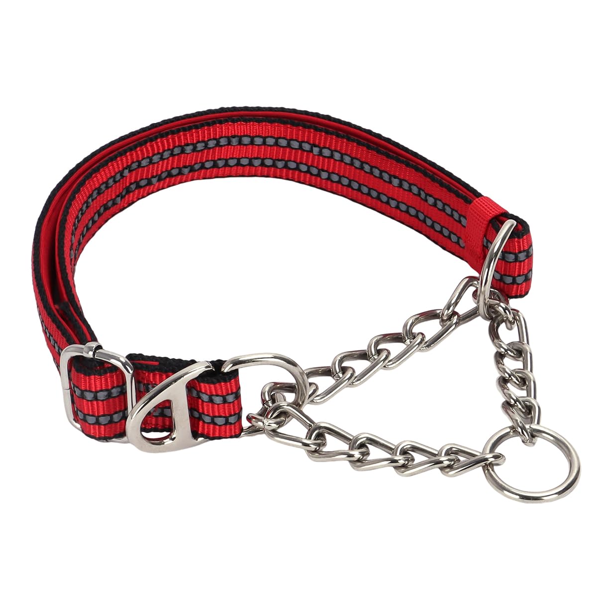 Red Martingale Collar For Dogs, X-Large Reflective Nylon Dog Chain Collar Escape Proof Heavy Duty Dog Collar With Stainless Stee