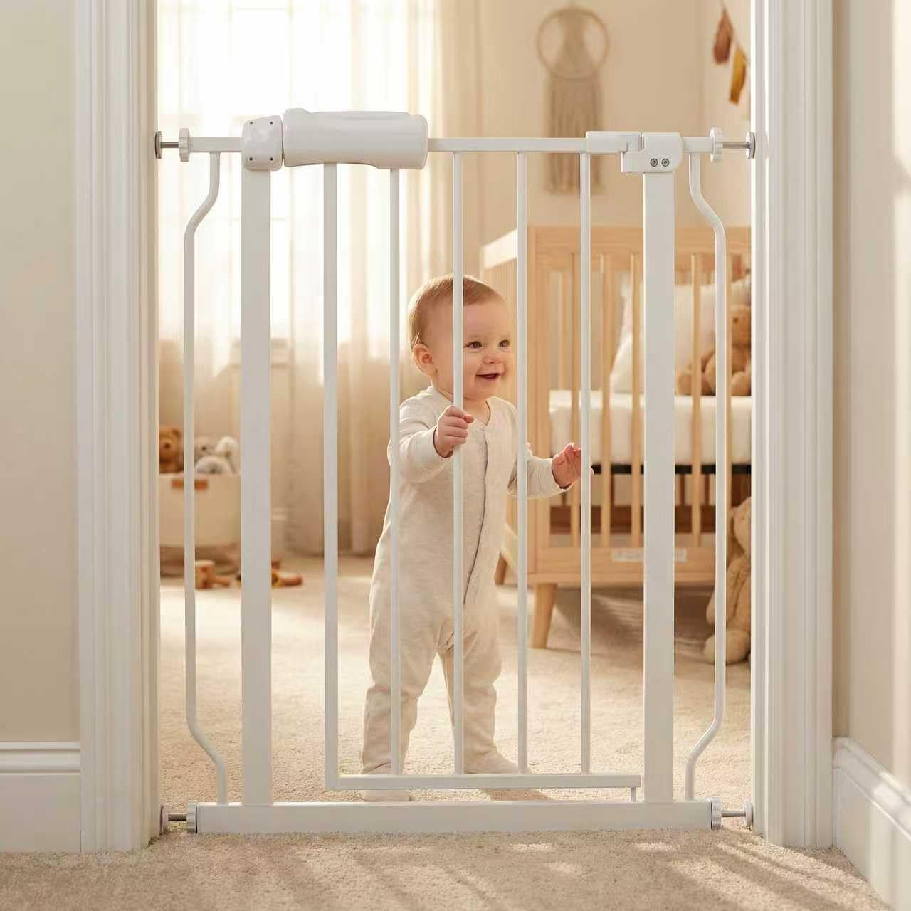COSEND Narrow Baby Gate 24 Inch for Small Dogs - White Tension Indoor Safety Auto Close Walk Through Metal Gate for House Doorwa