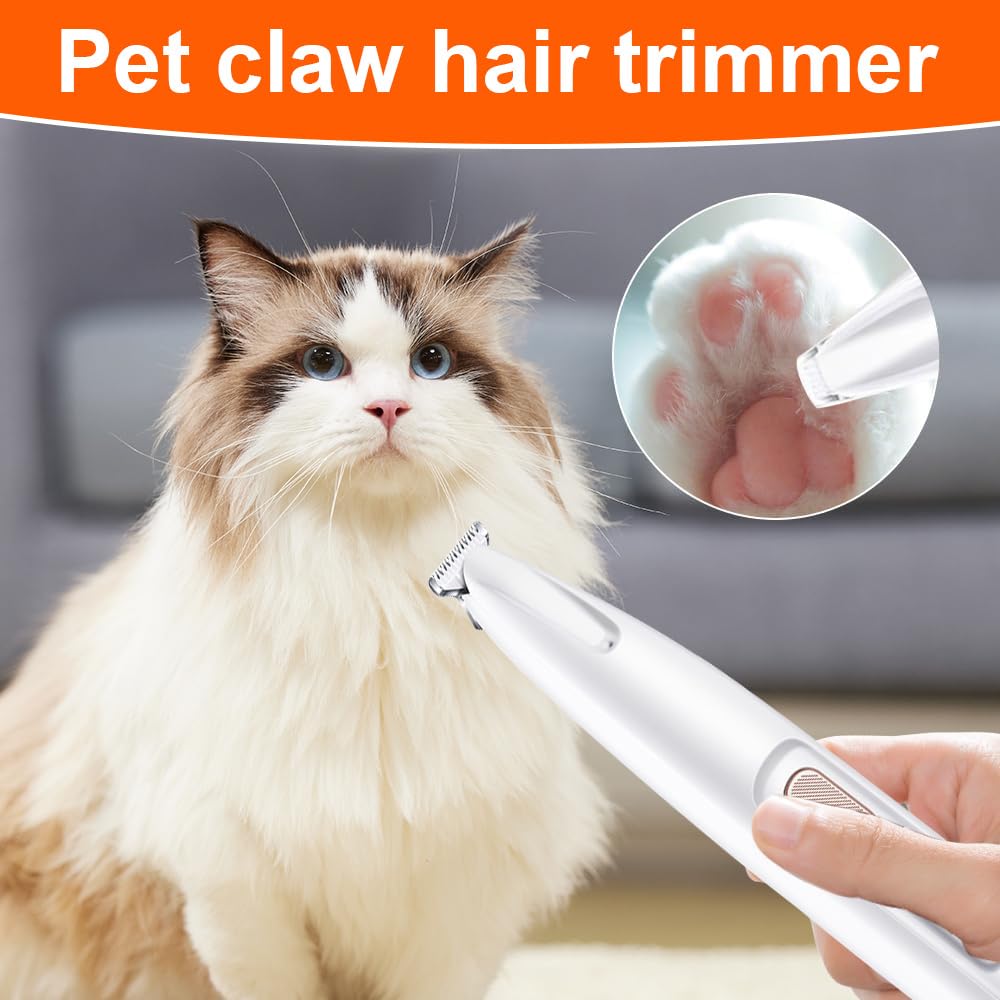 Saffory Electric Paw Trimmer With Led Light - Waterproof, Rechargeable, Low Noise Pet Hair Shaver For Dogs And Cats