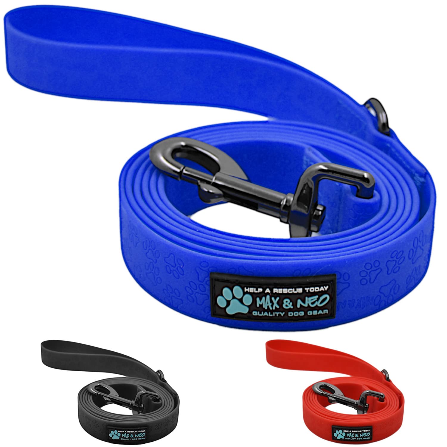 Max And Neo Waterproof Dog Leash - We Donate A Leash To A Dog Rescue For Every Leash Sold (Blue) 6 Ft X 1'' Wide