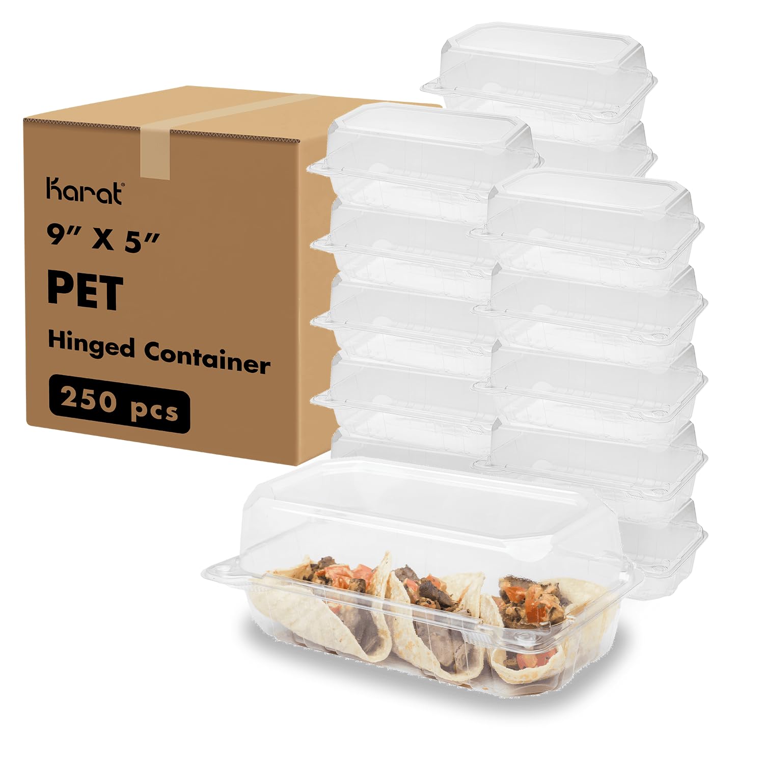 Karat Clamshell Take Out Food Containers [9x5 - 250 ct] Durable, Stackable, Crack-Resistant To Go Boxes | Clear