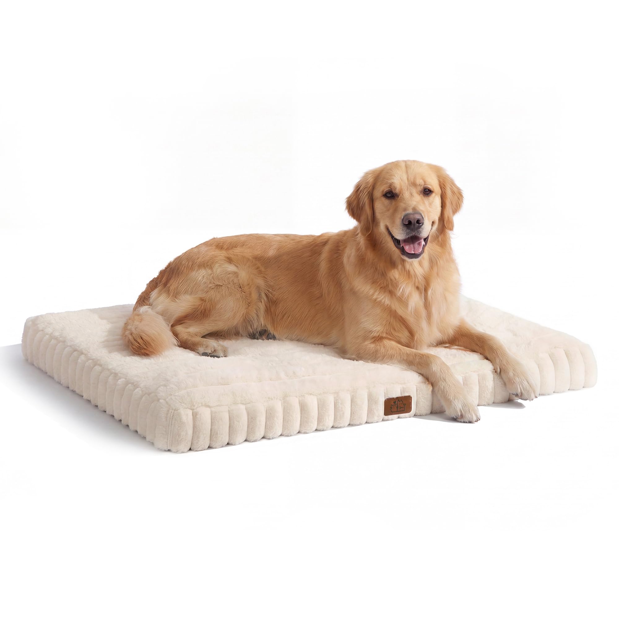 DOPEDIO Dog Bed Cream White L, Waterproof Removable Cover,Calming Crate Mattress with Anti Slip Bottom,Soft and Warm