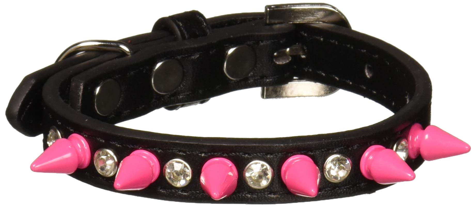 Mirage Pet Products Crystal and Bright Pink Spikes Dog Collar, Size 12, Black