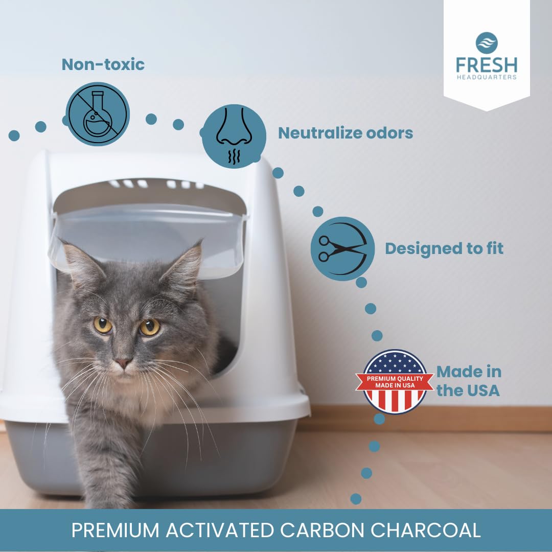 6-Piece Litter Box Filters For Hooded Cat Litter Box – Activated Charcoal Filters Eliminate Up To 99% Of Odors – 6 Inch X 6.5 Inch Trimmable Pads