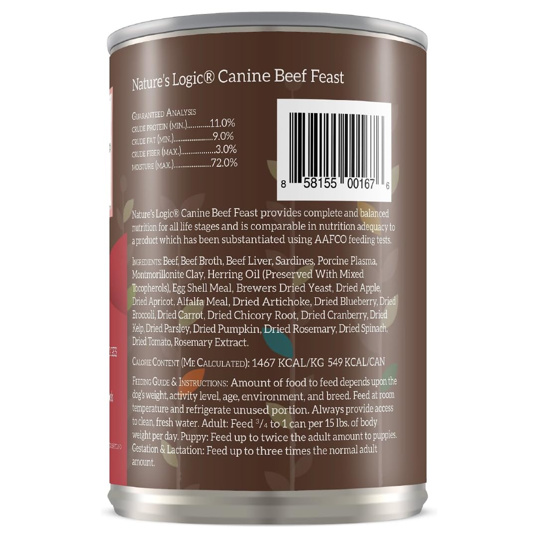 NATURES LOGIC Grain-Free Canned Dog Food - 95% Animal Proteins - 100% Natural Wet Dog Food Cans - No Common Allergens - All Lif
