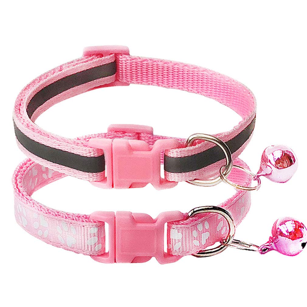 CHBORCHICEN 2-Pack Footprint & Reflective Dog Collar with Bell Basic Dog Collar Buckle Adjustable Polyester Dog Collar or Seatbe