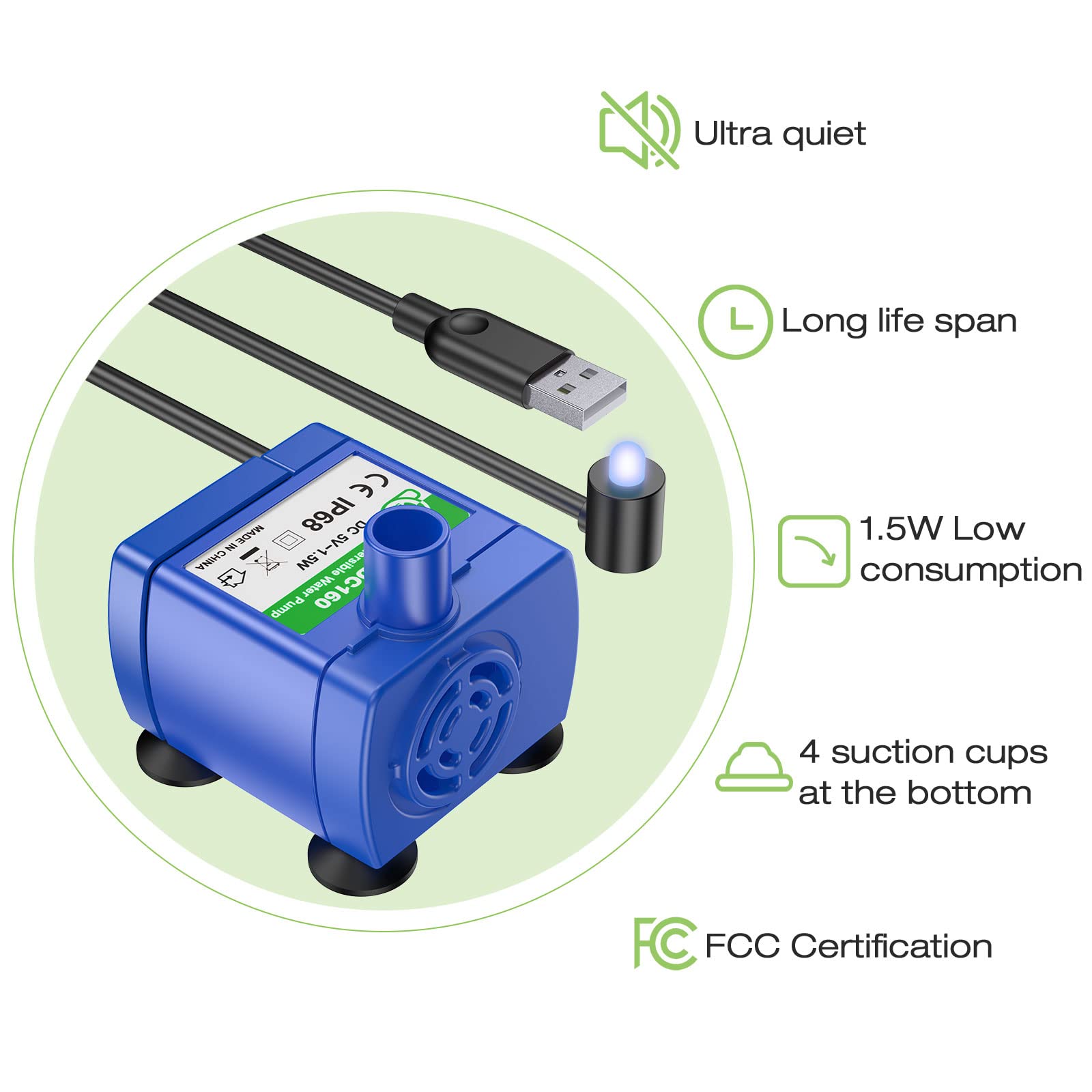 Vekonn 2.4L/81oz Cat Water Fountain Stainless Steel Top, Pet Water Fountain for Small Dog and Cat with LED Light and Water Level