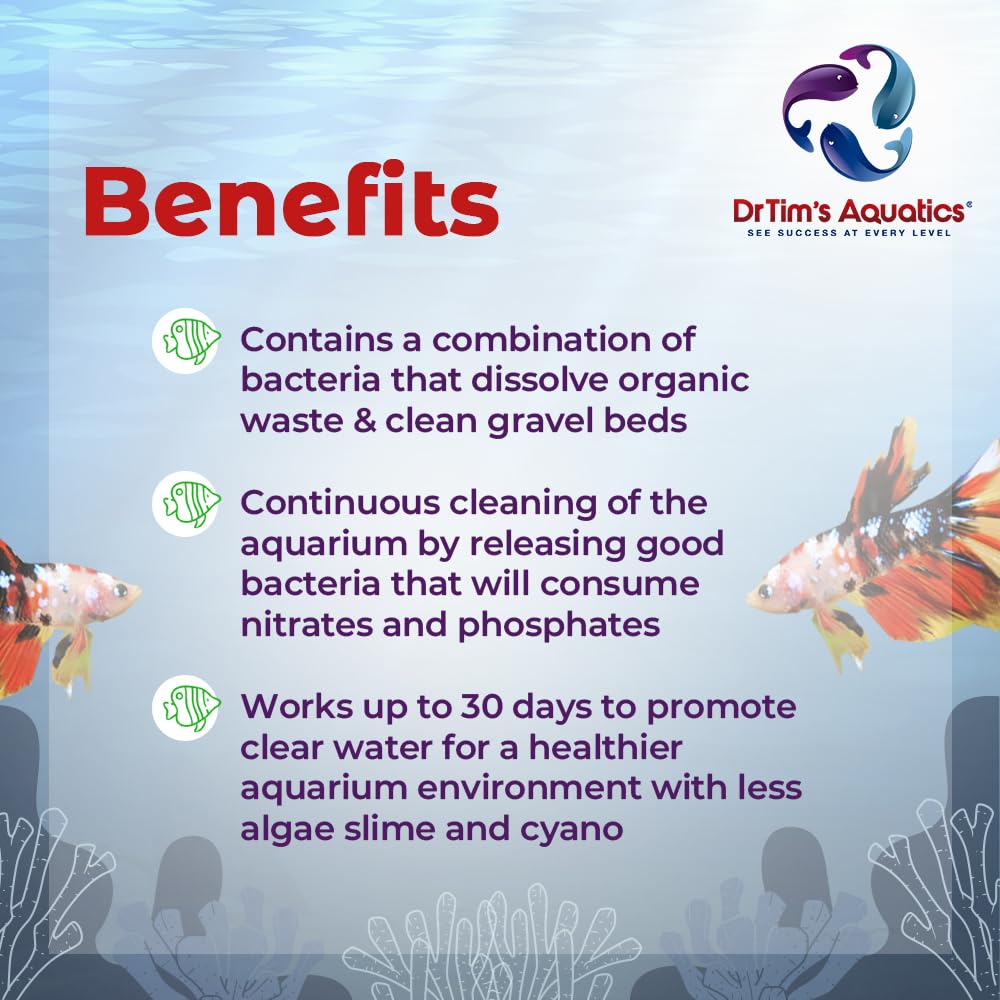 DrTims Aquatics Freshwater Waste-Away Time Release Leave-In Gel - Natural Cleaner for Betta Aquariums - Solution for Dissolving