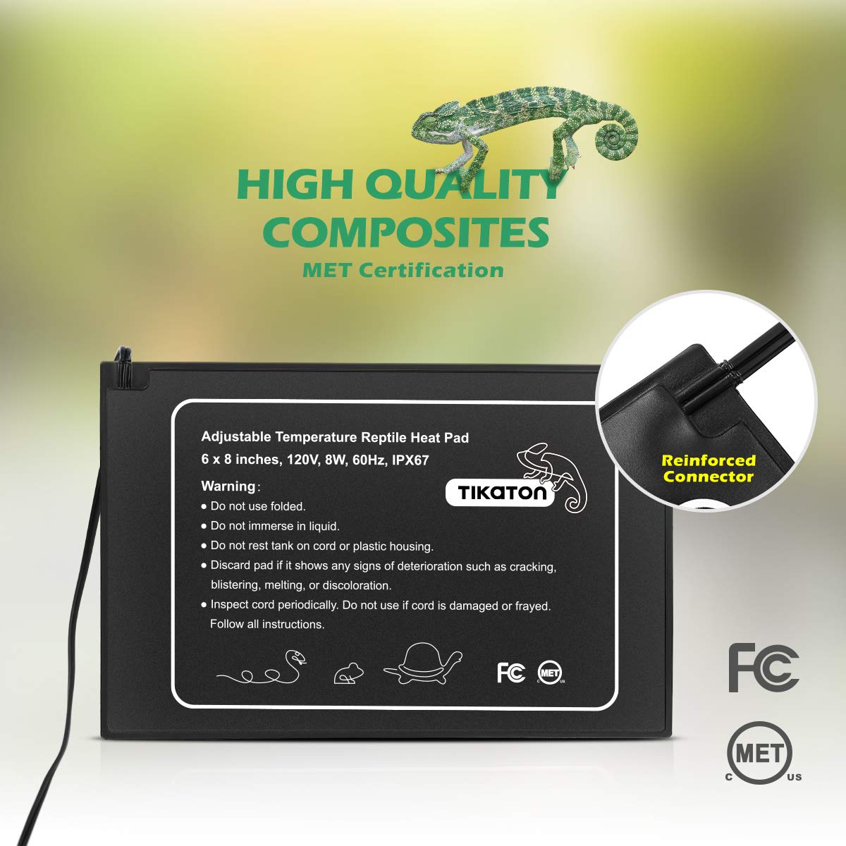 Tikaton Reptile Heat Pad - Adjustable Temperature Under Tank Heater For 10-20Gal/30-40Gal Tank, Terrarium Heat Mat For Turtle/Snake/Lizard/Frog/Spider/Plant Box