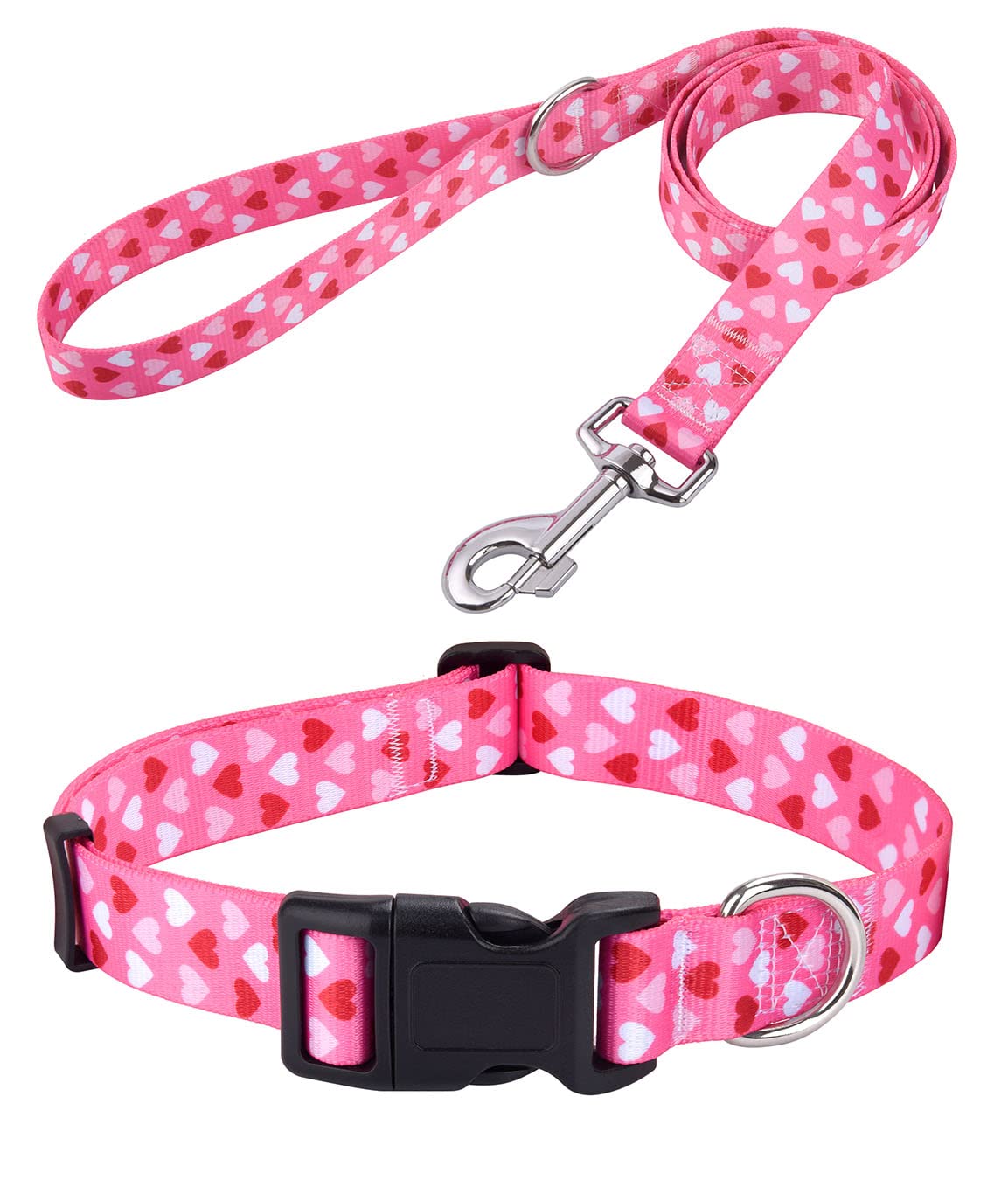 Mihqy Valentine'S Day Dog Collar And Leash Set - Adjustable Heart Dog Collar - Love Theme - Perfect For Small Medium Large Dogs(Pink Heart Set,S)