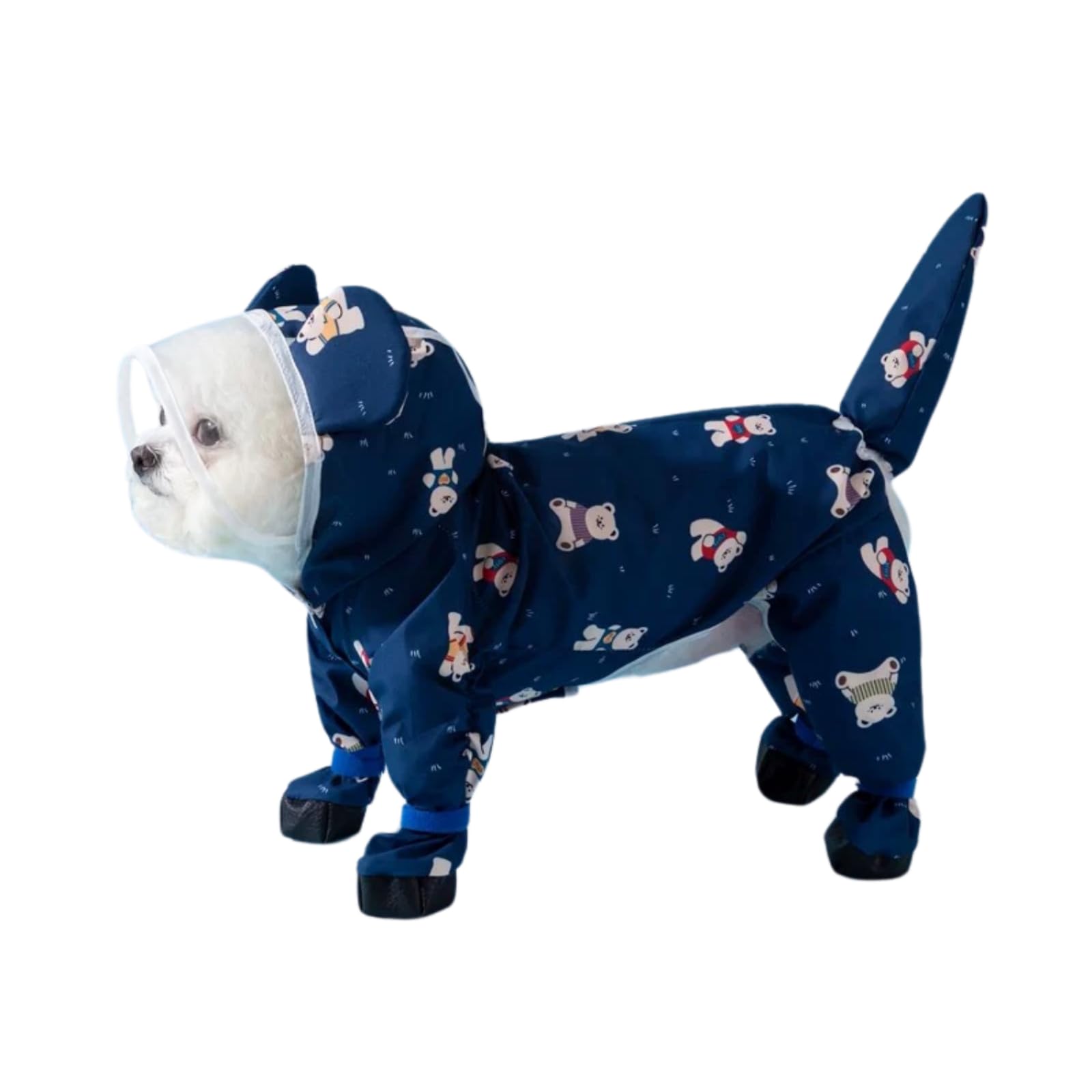 Harikaji Small Dog Raincoat, Tail Protect Feet Cover Waterproof Dog Rain Jacket Dog Rain Coat For Puppy Small Dogs (Navy Bear,L)