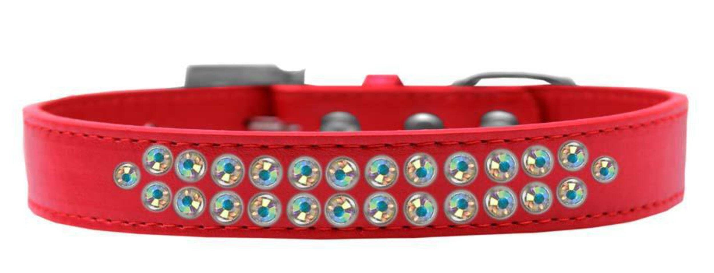 Mirage Pet Products Two Row AB Crystal Red Dog Collar, Size 14