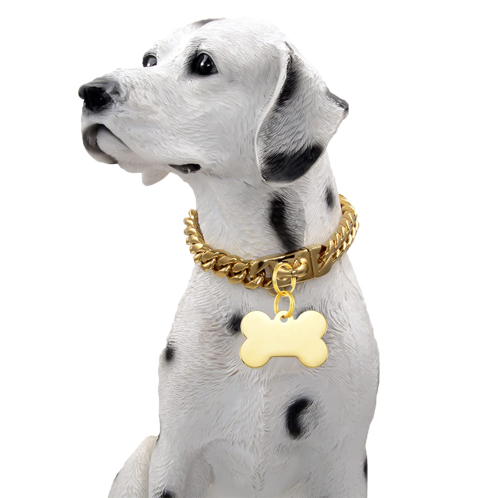 Stainless Steel Buckle Dog Collar, Cool Charm Pet Bulldog Jewelry Necklace, Waterproof Rose Gold Black Silver Heavy Duty Anti-Ch