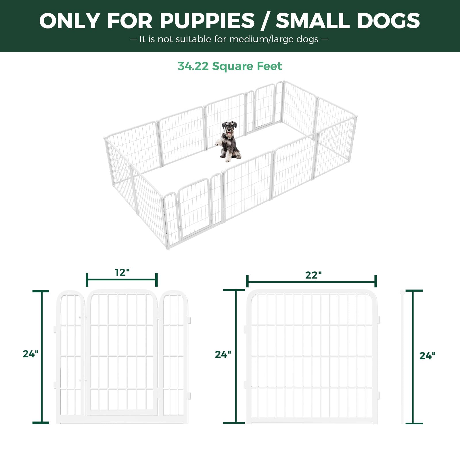 Fxw Homeplus Indoor Dog Playpen - Stress-Free And Safe Play, 24 Inch 12 Panels For Puppy And Small Dogs, White│Patented