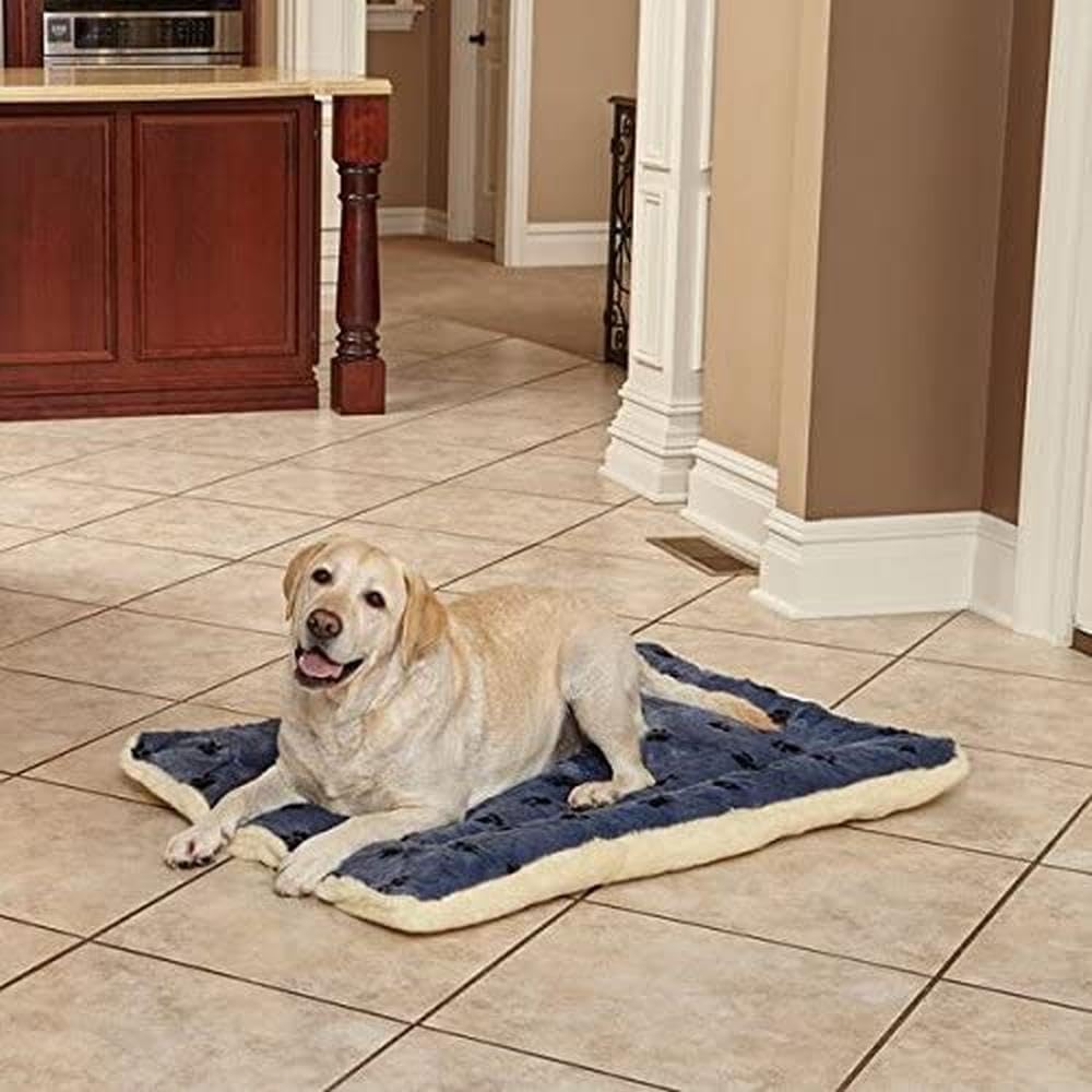 Midwest Homes For Pets Reversible Paw Print Pet Bed In Blue/White, Dog Bed Measures 45.2L X 28W X 3.8H For X-Large Dogs, Machine