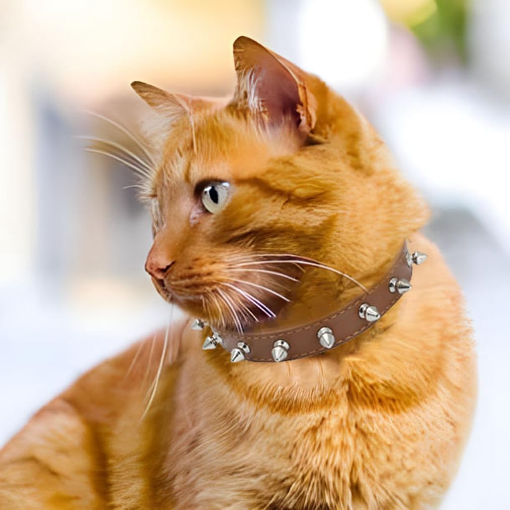 Brown Spiked Collar For Dogs, Spiky Dog Collar, Studded Cat Collar Spiked Stud Rivet Pu Leather Mushroom Adjustable For Xxs Xs S