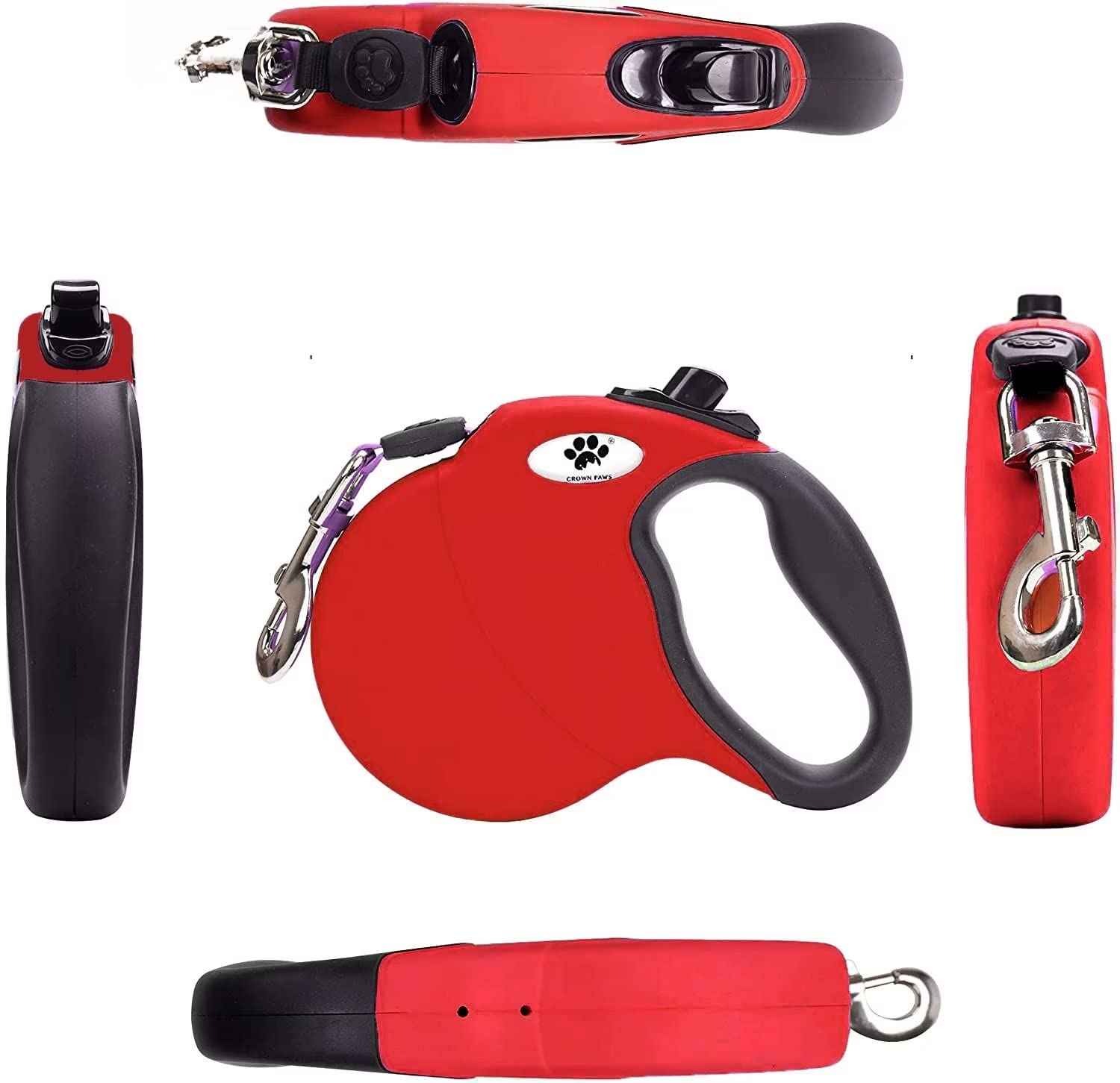 Crown Paws 16 Ft Retractable Dog Leash For Large Dogs Up To 44 Lbs,Tangle-Free Nylon Tape,Red Dan M