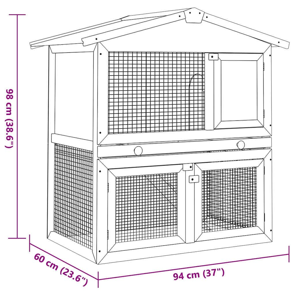 vidaXL Outdoor Rabbit Hutch, 2-Layer Pet Cage with 3 Doors, Wood-Constructed Animal House, Spacious Design for Small Pets with Iron Wire Mesh for Ventilation