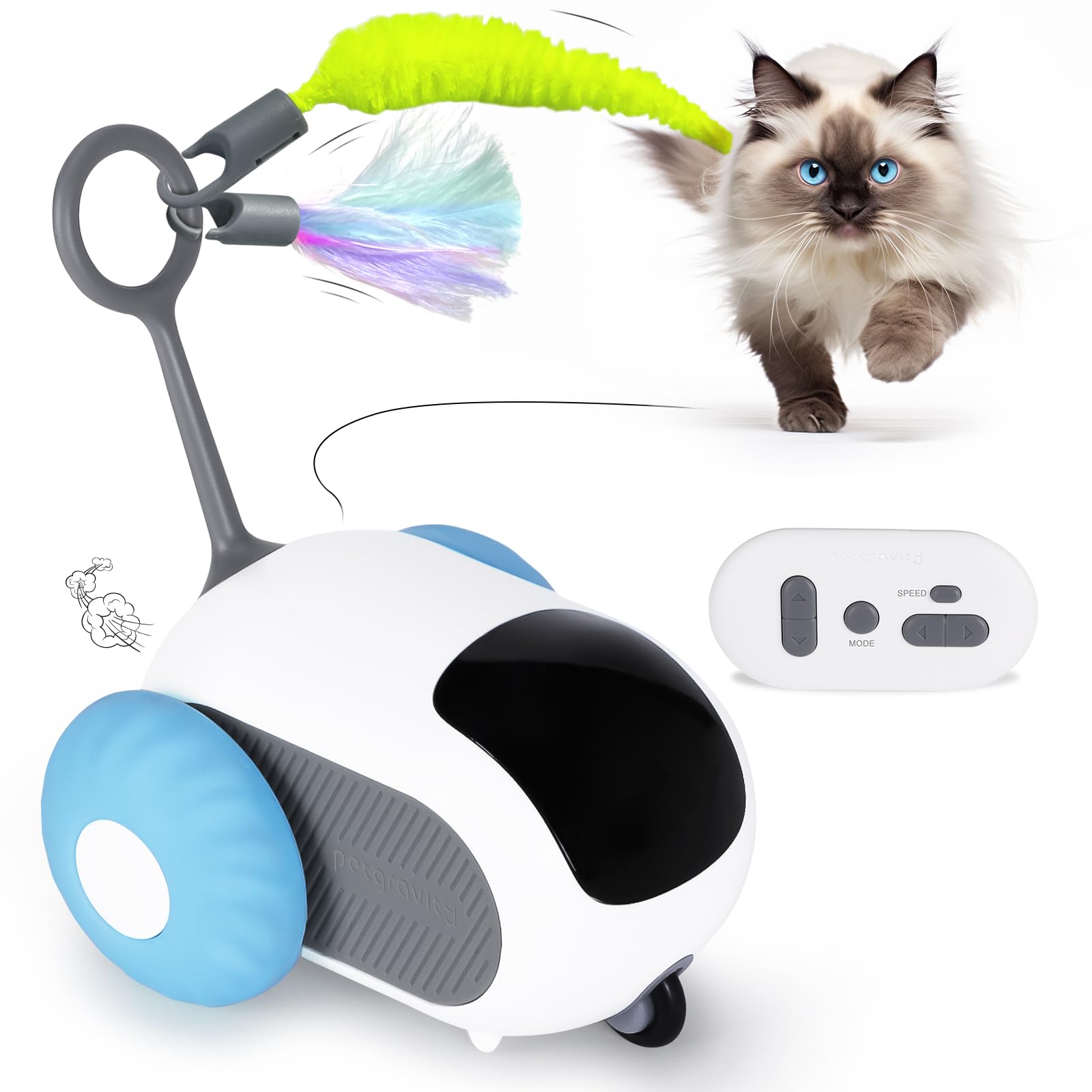 Aiperro Cat Toys For Indoor Cats, Smart Interactive Cat Toy With Two-Speed Adjustment, Remote Control Usb Rechargeable Automatic