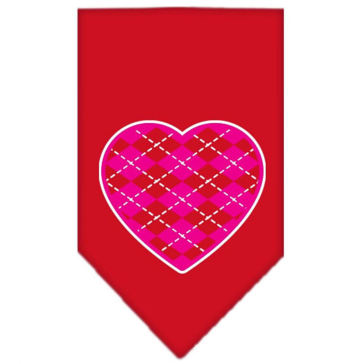 Pet and Dog Bandana Screen Printed, &quot;Pink Argyle Heart&quot; Red Small