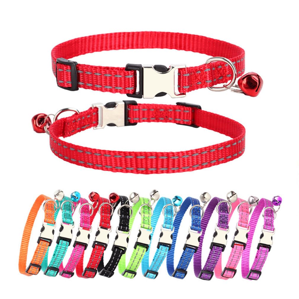 Red Cat Collar With Bells, Reflective Nylon Metal Buckle Extra Small Puppy Collar With Bell For Tiny Pet Male Dogs Girl Kitten A