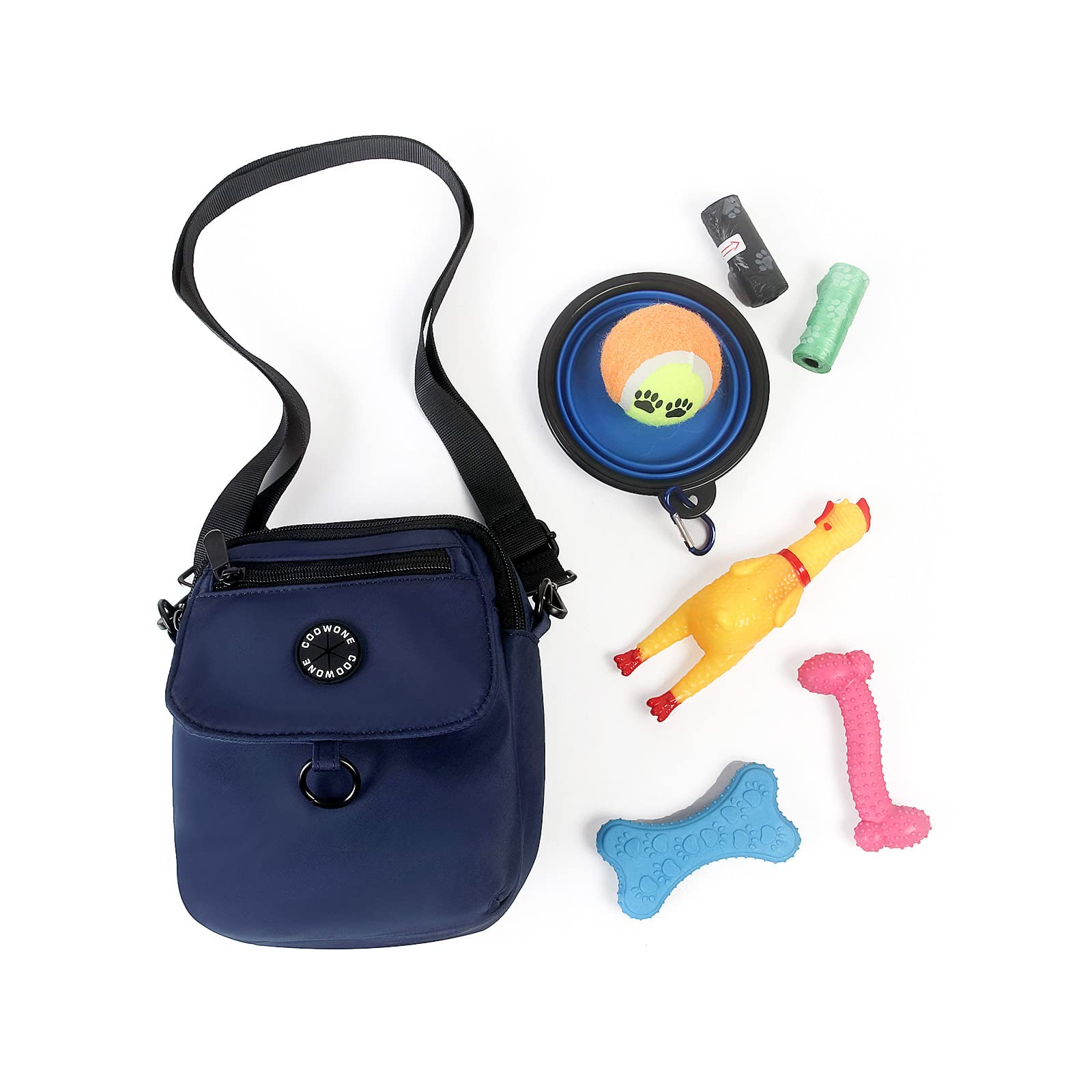 Dog Walking Bag Crossbody Waterproof & Lightweight Treat Pouch for Pet Training, Puppy Treat Tote, Dog Mom Purse (Navy Blue 1.0)