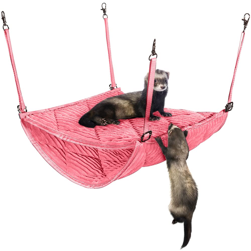 Luxurious Ferret Hammock And Rat Hammock For Cage - Machine-Washable Rat Bed, Small Animal Hammock, And Rat Toys & Accessories For Cage - Pet Accessories For Ferret, Rat, Chinchilla, And More - Pink