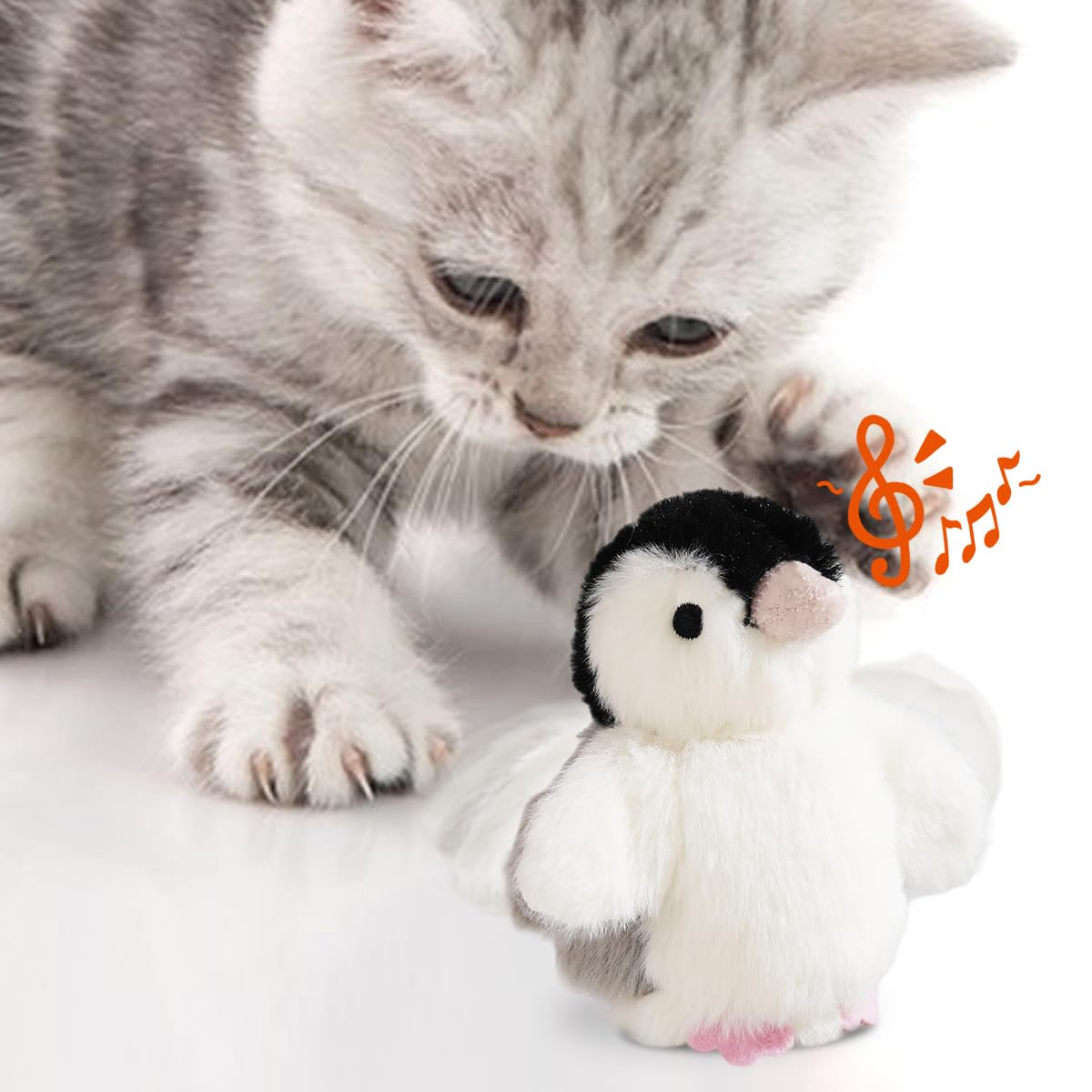 Kimee Interactive Cat Toy Rechargeable Automatic Chirping Penguin Bird Cat Toy Infused With Catnip In The Wings, Auto Beating Wi