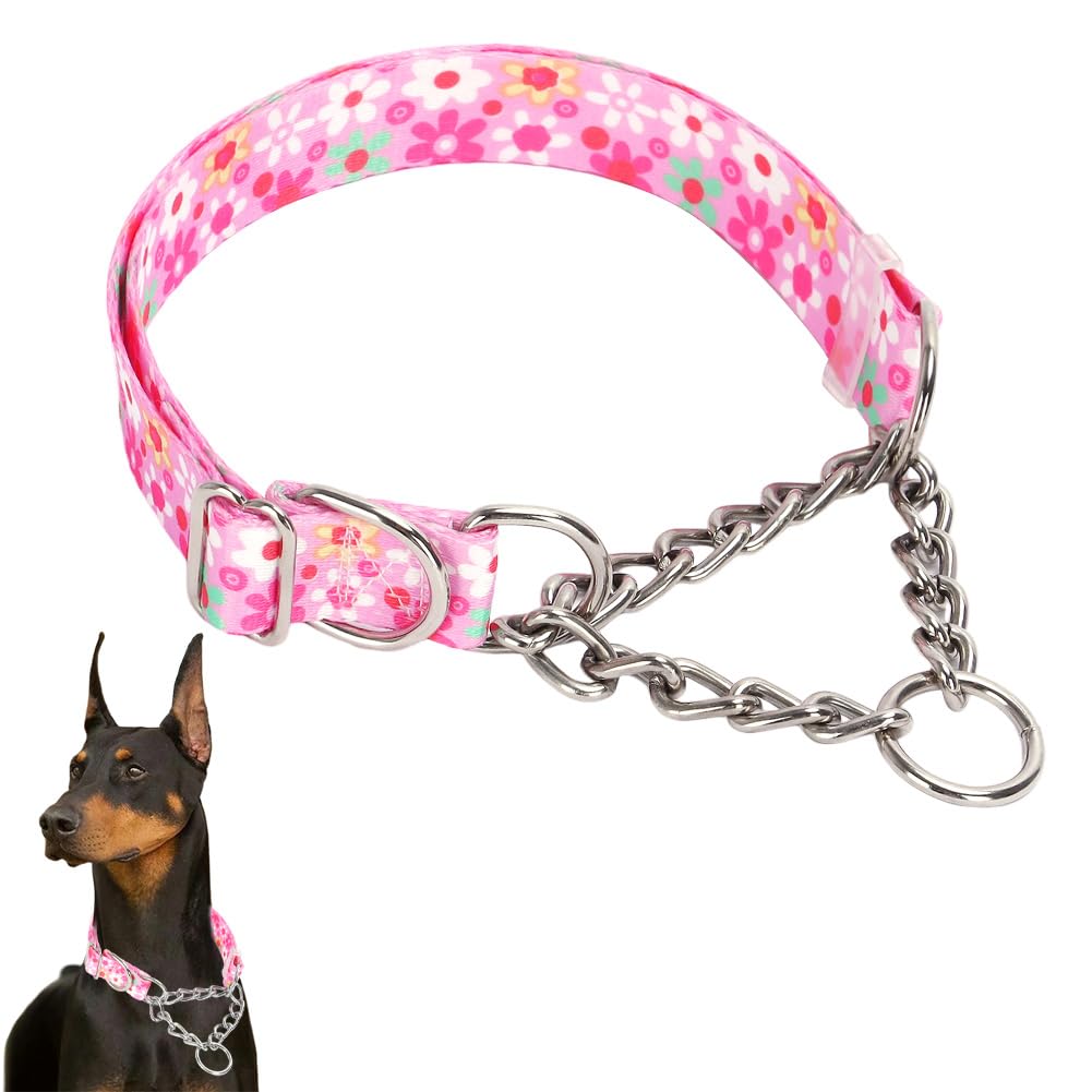 Dog Collar Chain,Stainless Steel Chain Martingale Collar For Dogs, No Pull Slip Cinch Choker Choke Heavy Duty Dog Collar