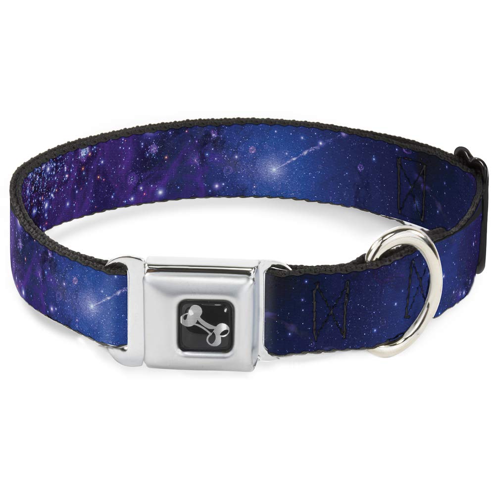 Dog Collar Seatbelt Buckle Galaxy Blues Purples 16 To 23 Inches 1.5 Inch Wide