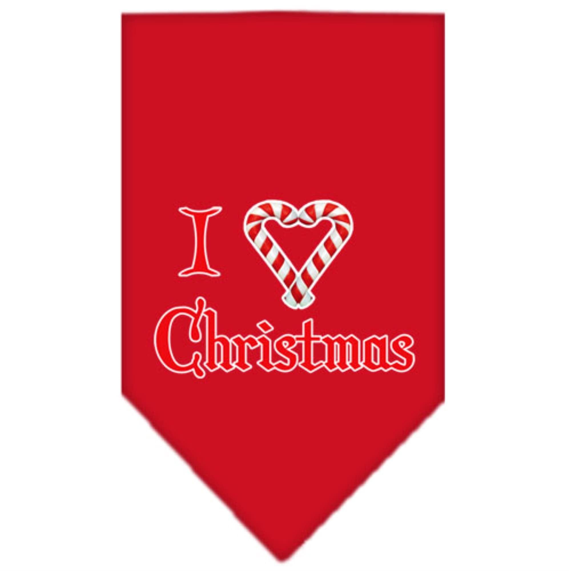 Christmas Pet and Dog Bandana Screen Printed, &quot;I Heart Christmas&quot; Red Large