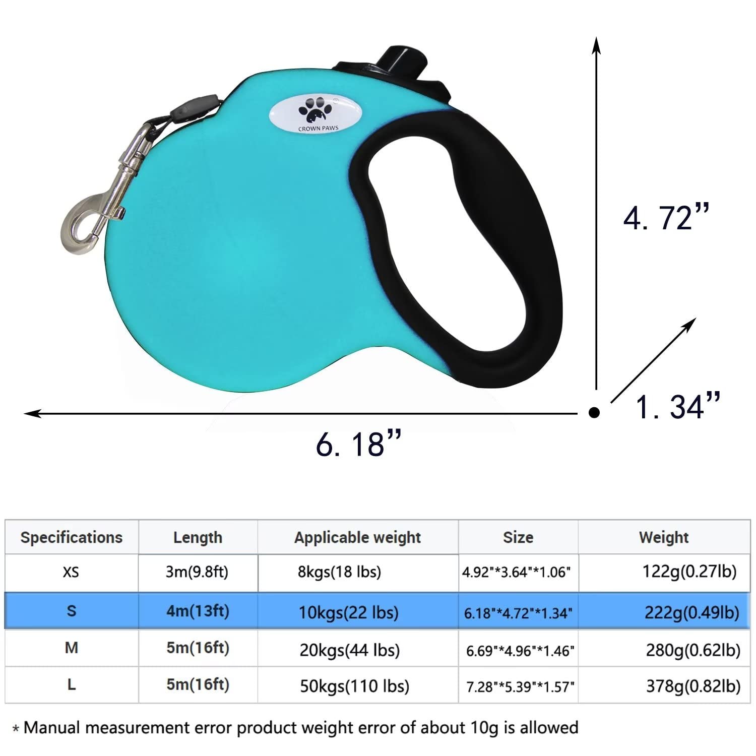 Crown Paws 13 Ft Retractable Dog Leash For Large Dogs Up To 26 Lbs,Tangle-Free Nylon Tape,Blue Dan S