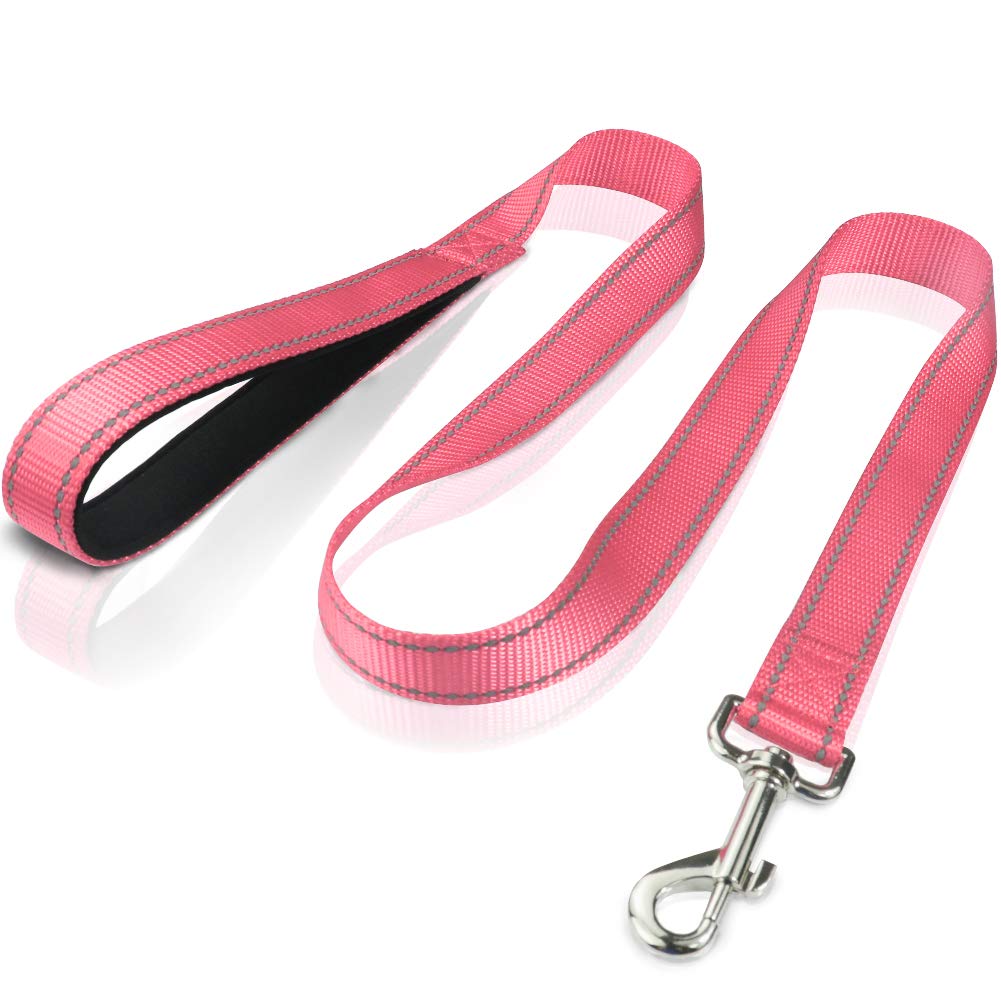 Funtags 4Ft Reflective Dog Leash With Soft Padded Handle For Training,Walking Lead For Large & Medium Dog,1 Inch Wide,Neon Pink