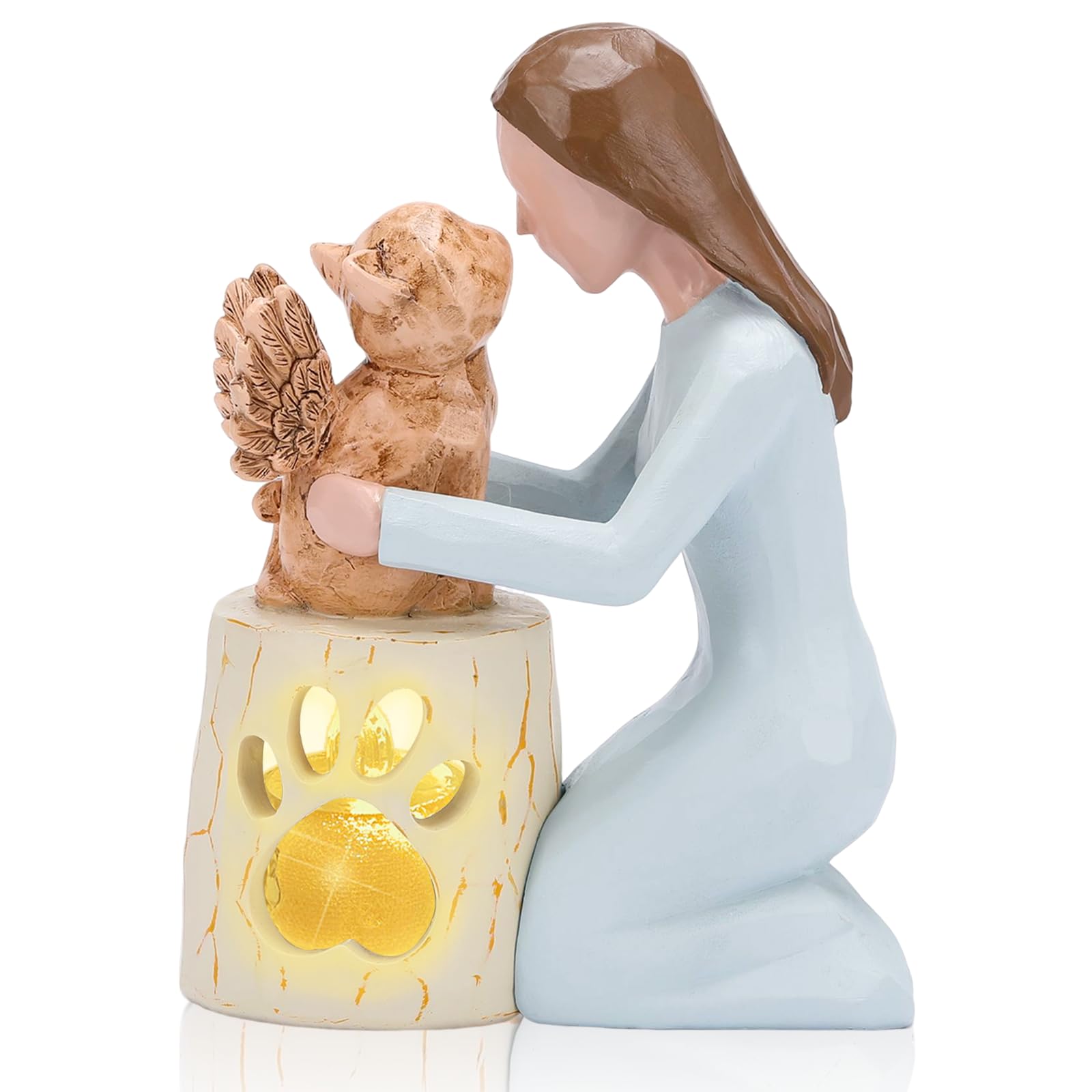 Seawah Cat Memorial Gifts - Angel Cat Candle Holder Statue With Led Candle - Cat Loss Sympathy Gift For Cat Lover - Cat Figurine