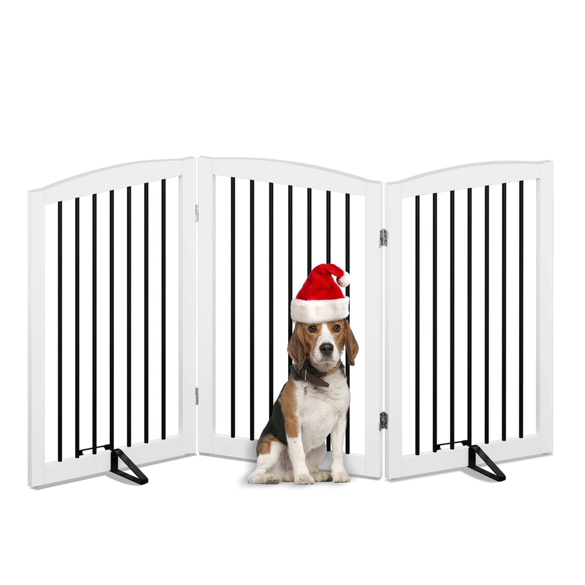 PUPETPO Freestanding Pet Gate for Dogs, Foldable Wooden Dog Gate for House Indoor, Tall Pet Fence for Stair, Doorway,Hall, Suppo