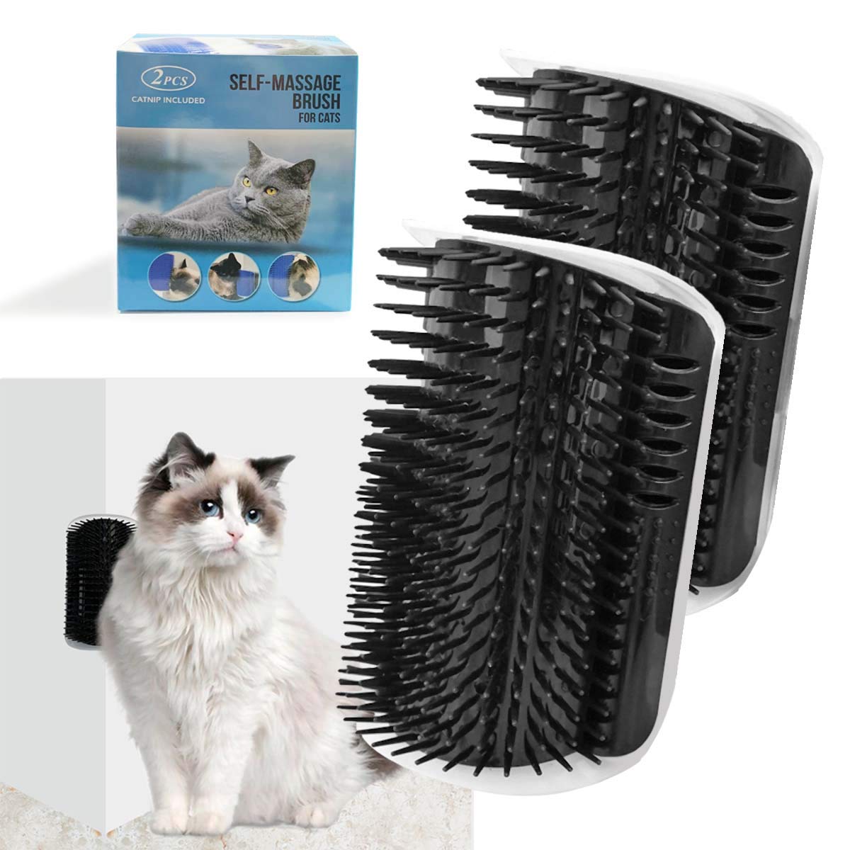 2 Pack Corner Brush For Cats, Self Groomer Grooming Wall Massage Brush With Catnip Softer Cat Wall Comb Self Massage Tool For Lo