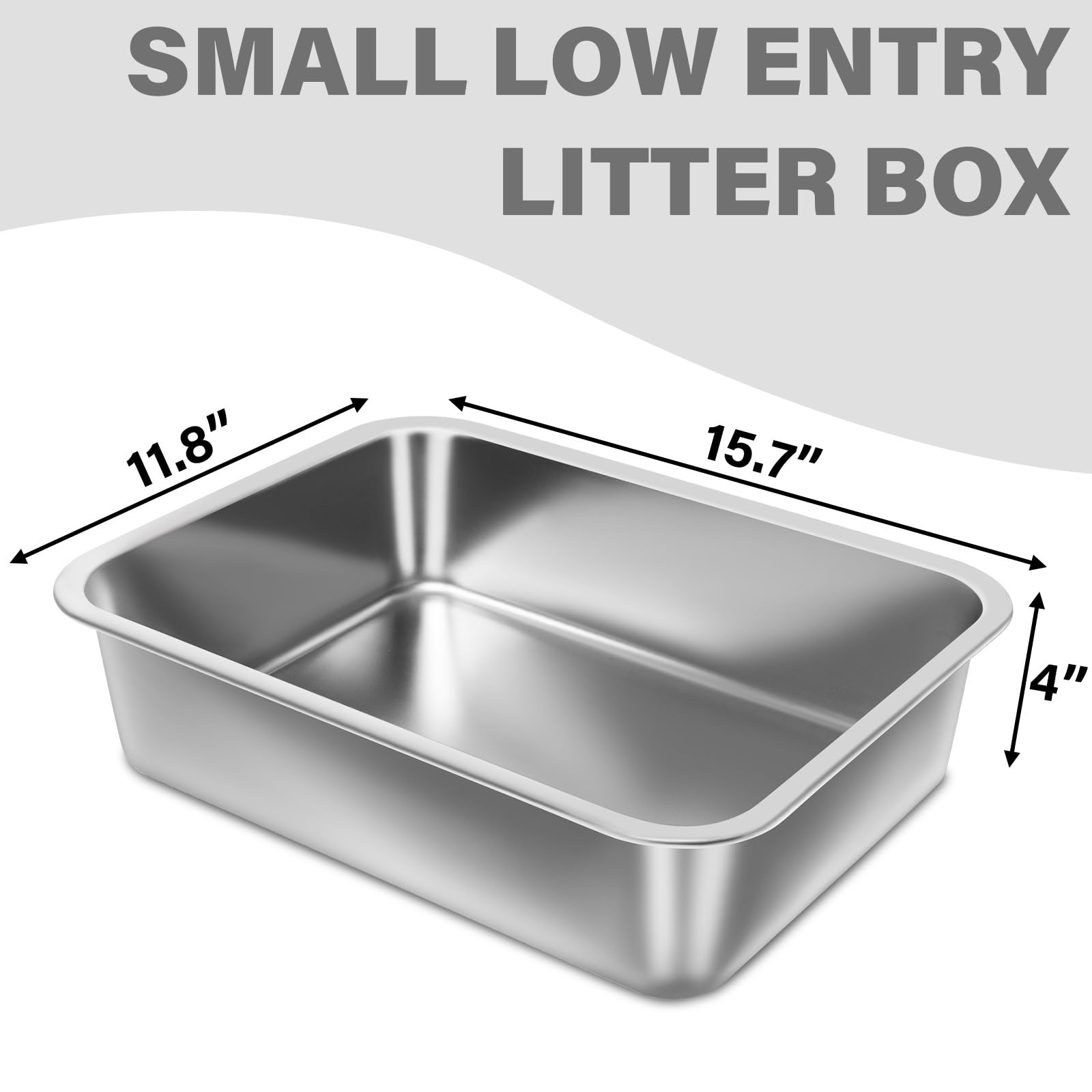 Futam Small Stainless Steel Litter Box 2 Pack,15.7''X11.8''X4'' Small Litter Box For Kittens, Easy Clean Non Stick Easy Entry No
