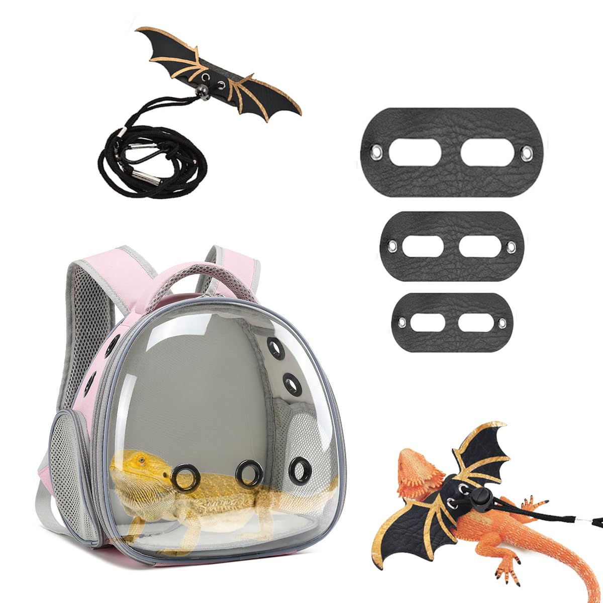 Hcupet Travel Backpack Carrier With Harness And Leash Set,Lizard Backpack Carrier,Space Capsule Clear Bubble Window Astronaut Re