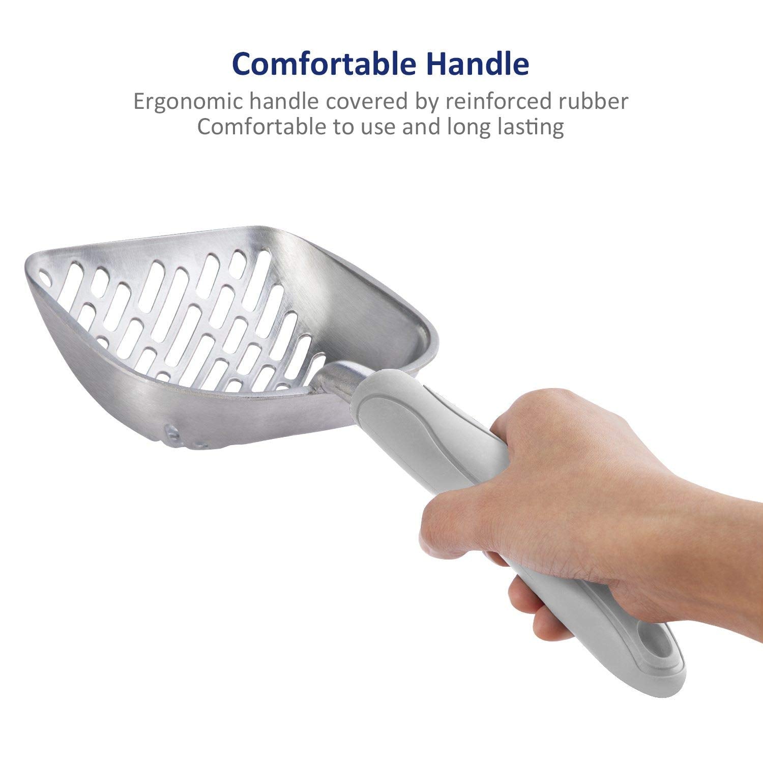 Wepet Cat Litter Scoop, Aluminum Alloy Sifter, Kitty Metal Scooper, Deep Shovel, Long Handle, Poop Sifting, Kitten Pooper Lifter, Heavy Duty, For Litter Box, Irregularly Aluminum With Grey Handle